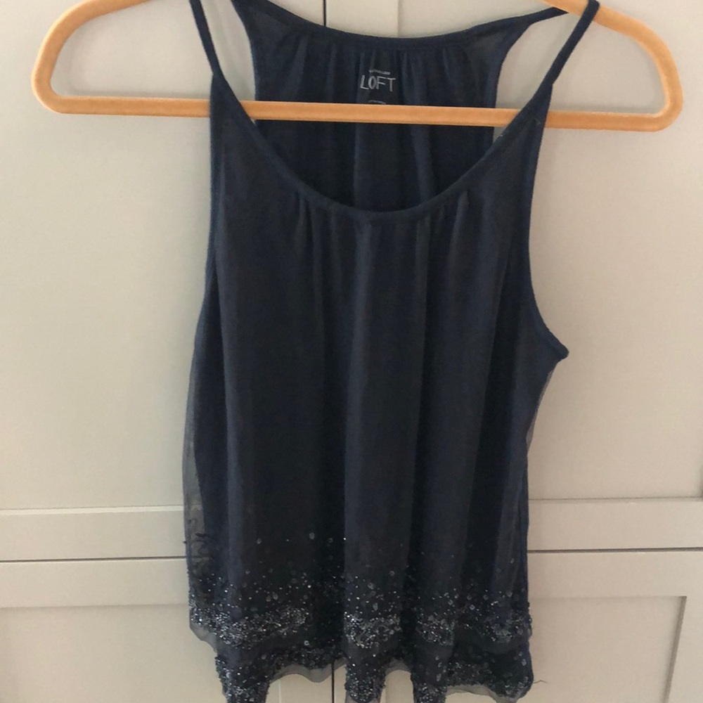 Loft XxS (runs big) navy beaded tank